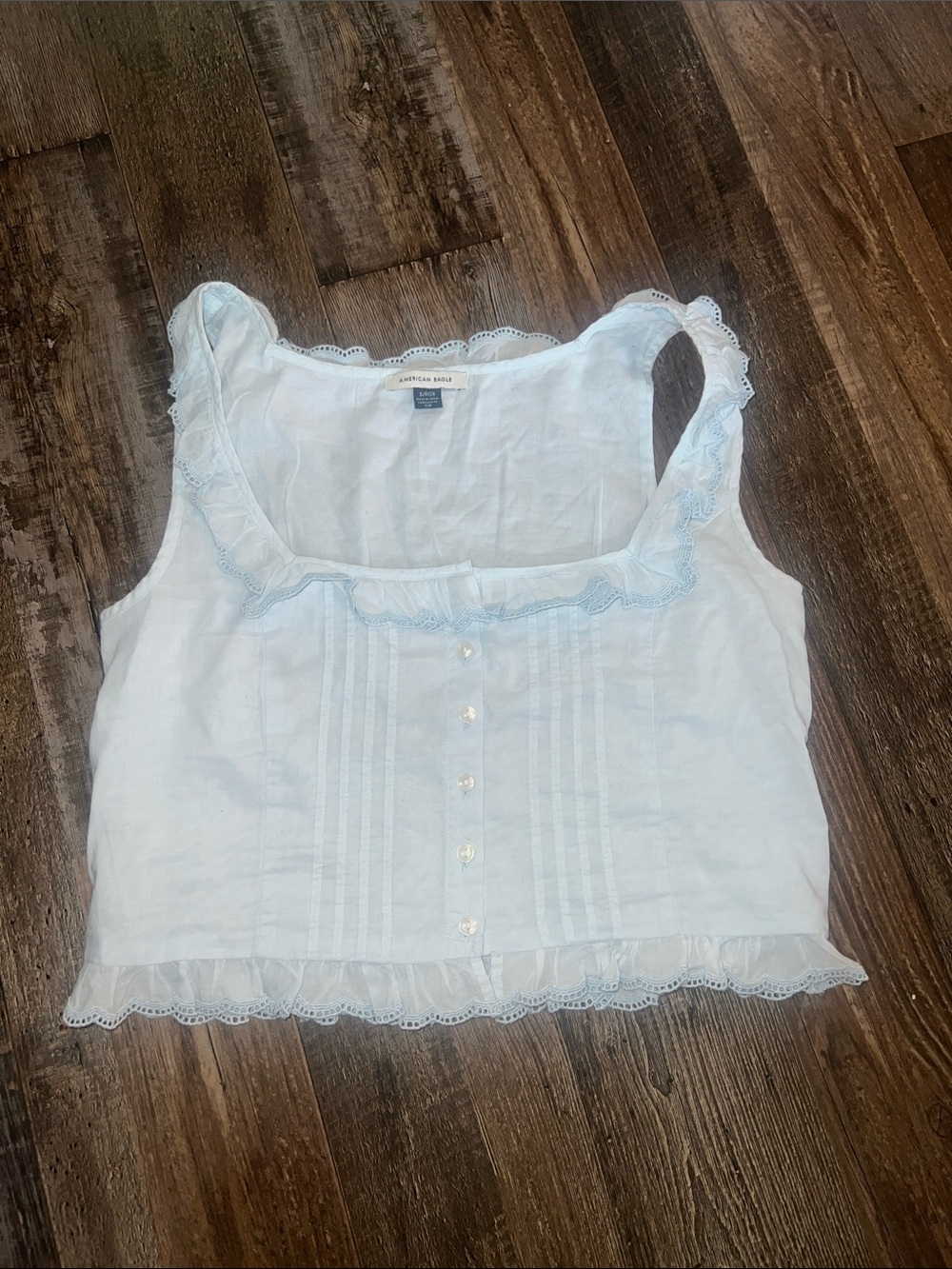 American Eagle Outfitters White Ruffle Button-Front Camisole